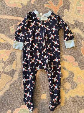 Navy Airplane Print Footed One-Piece for Kids